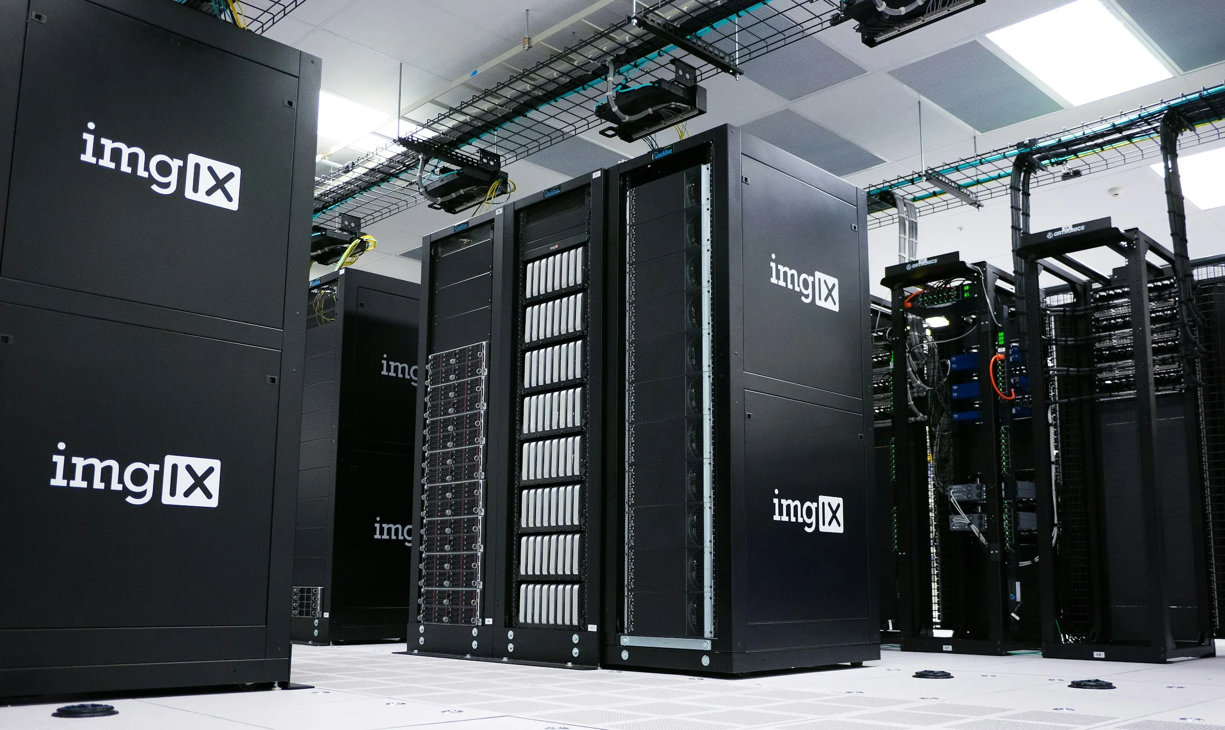 Rows of server racks in a data centre